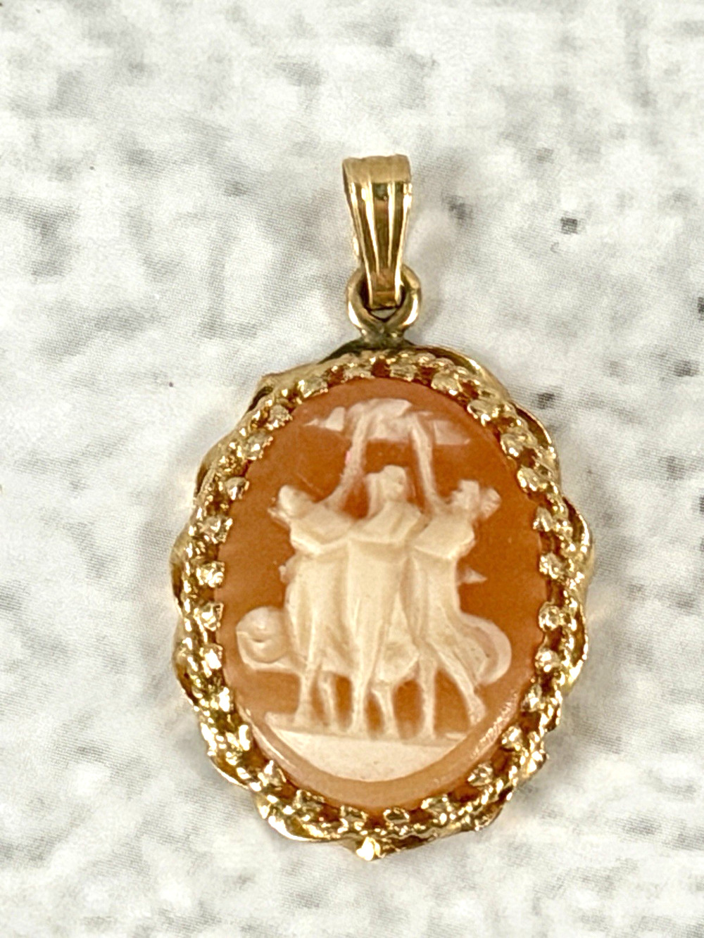 14k Yellow Gold Carved Cameo of the Three Graces Pendant